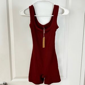 Skims Cotton Ribbed Onesie - Size XXS - Sangria